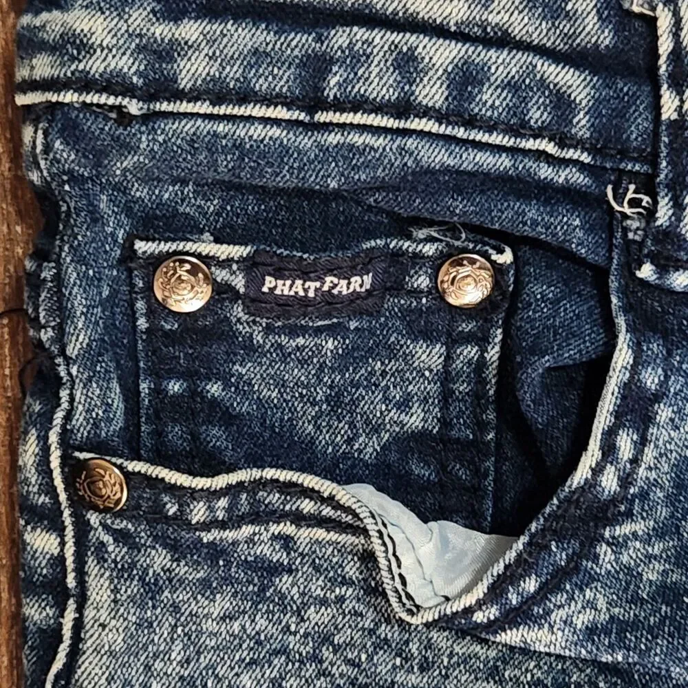 Phat Farm Boys Shorts 16 Blue Denim Medium Wash Skinny Fit Distressed Vintage